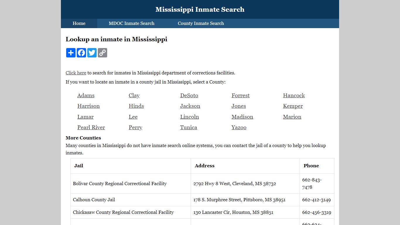 Mississippi Inmate Search