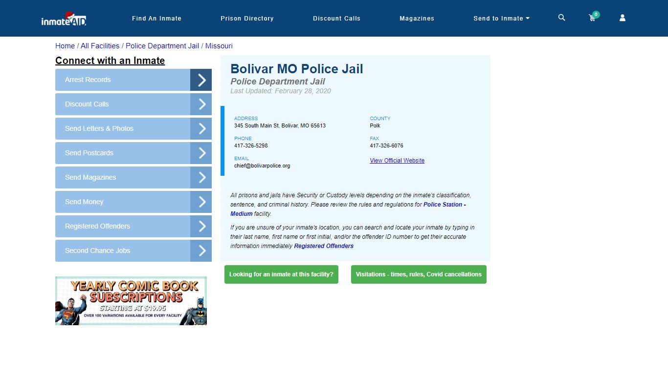 Bolivar MO Police Jail & Inmate Search - Bolivar, MO